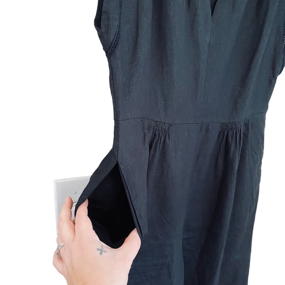 PLUS Rebecca Taylor 100% Linen Classic Black Wide Leg Cropped Jumpsuit Size 14 - Picture 6 of 8